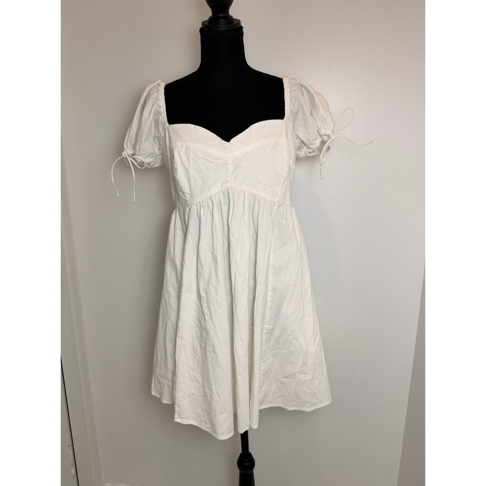 Abercrombie & Fitch Cotton White Mini Dress Sweetheart Neck Cottagecore Spring L